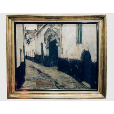 1 Oil On Canvas, Street Scene, Signed Gaston Haustrate