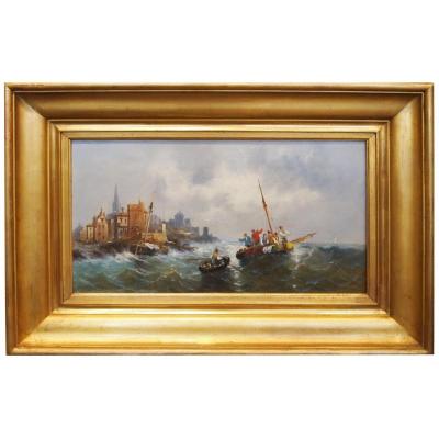 Oil On Panel Marines By Ferdinand Bonheur