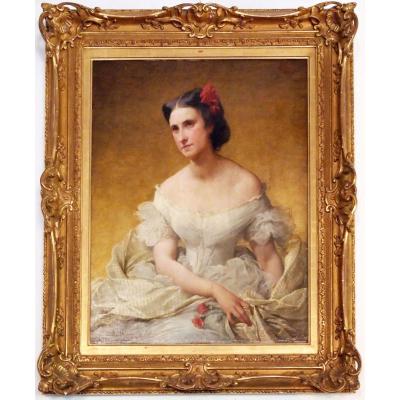 An Oil On Canvas, Portrait Of Woman By Adélaïde Salles-wagner