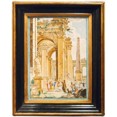 Enameled Earthenware Plate, Ruins Landscape