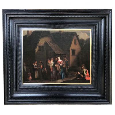 Oil On Canvas, Village Scene, Dutch School