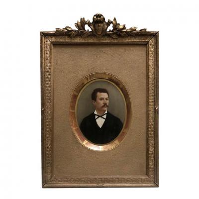 An Oil On Porcelain, Portrait Of Maupassant, Late 19th