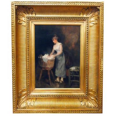 An Oil On Wood Washerwoman Ep 19th