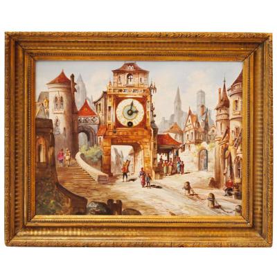 Oil On Porcelain With A Clock