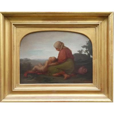 Oil On Canvas, Woman And Child By Léon Brunel-roque