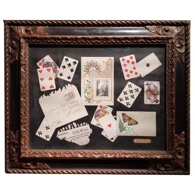 A Gouache, Trompe l'Oeil With Cards Signed C Sutterlind