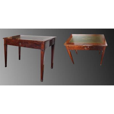 A Mahogany Desk Table, Directoire Period Leather Top.