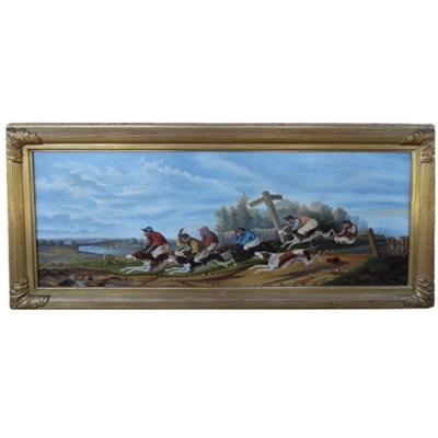 An Oil On Canvas Of An Obstacle Course With Monkeys, Late Nineteenth