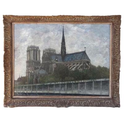Large Oil On Canvas, Notre Dame By Pierre Farge 