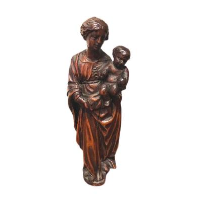 A Small Virgin And Child In Wood , 17 Th Century.