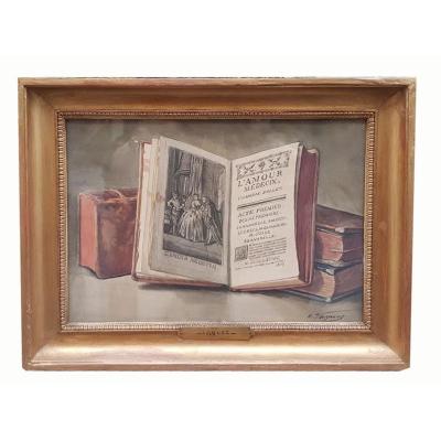 A Still Life Watercolor In A Book By Emile Vaquez