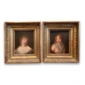 Pair Of Oils On Bacchantes Panel By Jacques Antoine Vallin, 19th Century