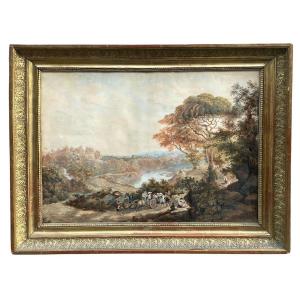 A Large Gouache, Animated Landscape, Early 19th