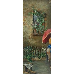Oil On Canvas, The Umbrella By Jose Jimenez Aranda