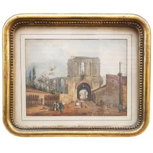 Aqaurelle, Porte De Paris Dated 1841