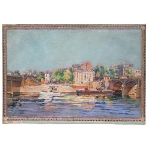 Oil On Canvas, Port Asnière By Gillot And Houbron