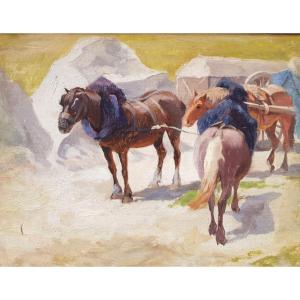 Oil On Canvas, Horses Late 19th