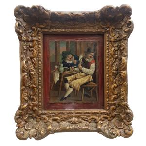 Oil On Sheet, Inn Scene, 18th