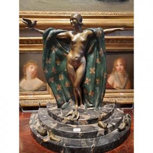 Bronze Statue, Naked Woman, Art Deco