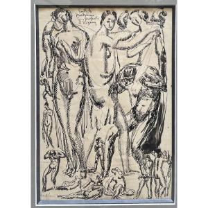 Ink Study Of Characters By Marcel-lenoir