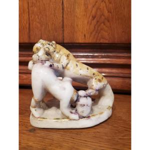 Alabaster Statuette, Tiger Attacking A Man Late 17th