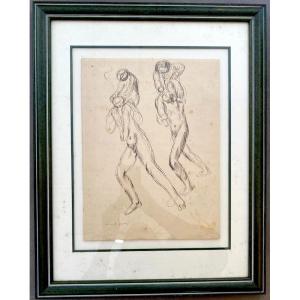 Marcel-lenoir (1872-1931) Two Studies Of A Woman Carrying Her Child On Her Shoulders