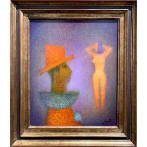Jacky Catoni (1939-1987) Painting "mister Clown, A Little Restraint!"