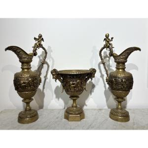 Gilt Bronze Set – Pair Of Ewers And Vase