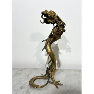 Bronze Sculpture And Watch Stand Depicting A Dragon