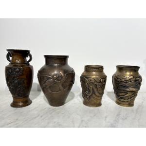Collection Of 4 Asian Bronze Vases