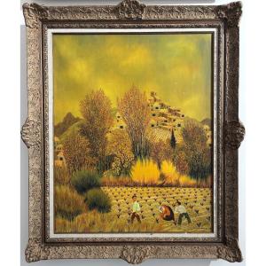 Max Savy (1918-2010) "golden Landscape" Oil On Canvas