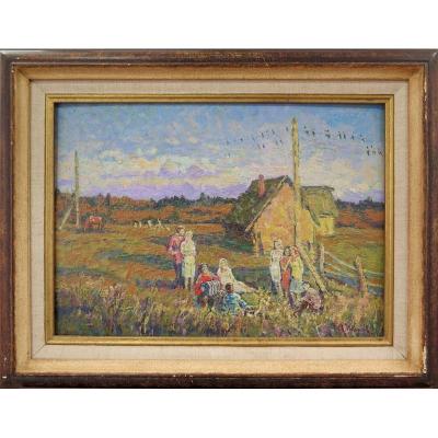 Russian School: Family In A Garden