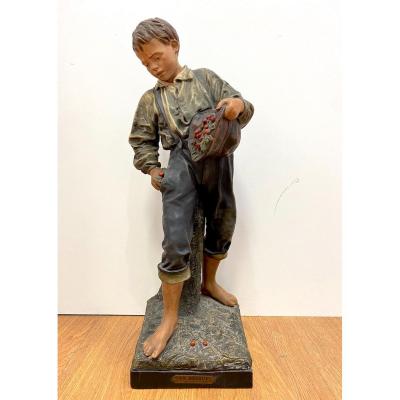 Joseph Le Guluche (1849 - 1915) - terre cuite  " Le voleur de cerises"