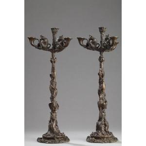 Pair Of Monkey Candelabras - Christophe Fratin (1801-1864)