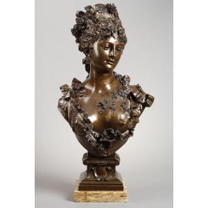 Bust Of A Young Woman Wearing A Tiara - Albert-ernest Carrier-belleuse (1824-1887)