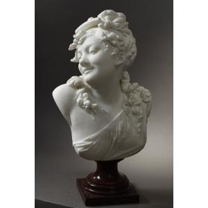 Bust Of Young Woman With Comb - Albert-ernest Carrier-belleuse (1824-1887)