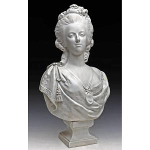 Houdon Nineteenth Large Bust In Biscuit (h: 70 Cm)