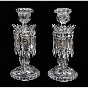 Baccarat Pair Of Cut Crystal Candlesticks