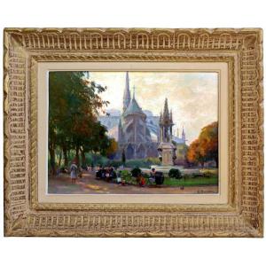Edmond Quinton (1892-1969) Paris Square Notre Dame