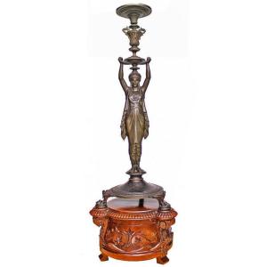 F. Levillain Large Antique Torch Holder Statue (h: 1 M 55)