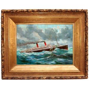 Transatlantic Liner 1923 By Eugène Hiéblot (1886-1953) Official Painter Of The Navy