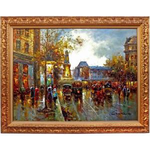 Christof Vevers (1962) Paris Boulevard Animated - Very Large Oil On Canvas -