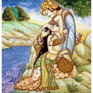 Oriental Painting Gallant Scene On Ivory
