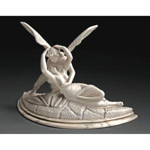Marble Sculpture "the Kiss Of Psyche" After Antonio Canova (1757-1822)