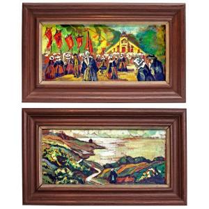 Breton School Pair Of Paintings: Nabis Landscape / Pardon At Sainte Anne d'Auray
