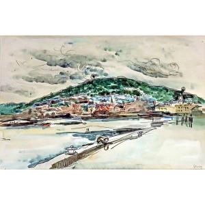 Paul Elie Gernez (1888-1948) Port Of Honfleur Drawing And Watercolor