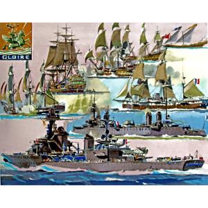 Marin Marie (1901-1897) Stencil Gouache "portrait Of Boats"