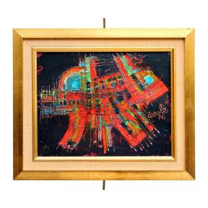 Abstract Painting Signed Carole Dated 76