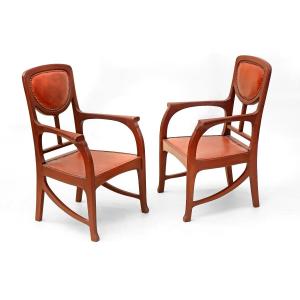 Pair Of Art Nouveau Armchairs, 1900, Nancy School