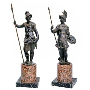 16-17th Pair Of Bronze Statues Tiziano Aspetti (1559-1606)